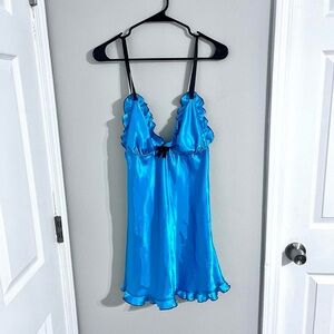 ✨20% Off Sale✨Mountain Lake blue shiny mini dress/intimate sleepwear